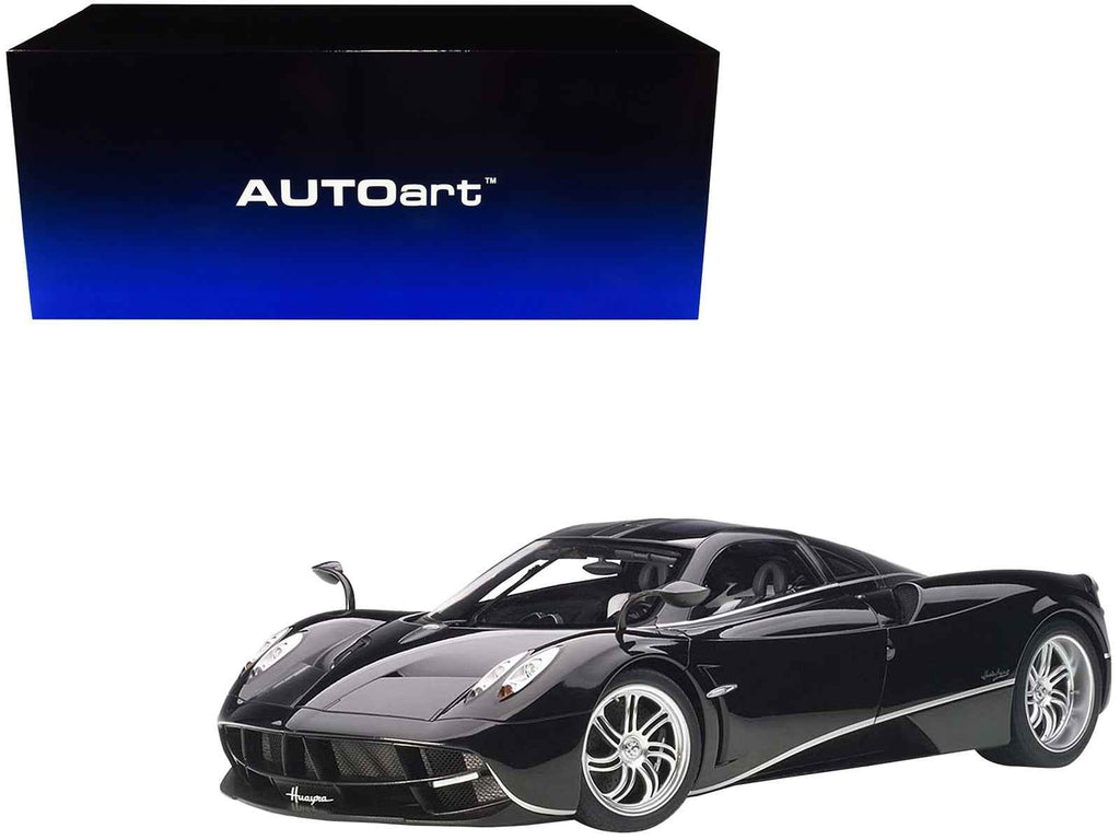 Pagani Huayra Gloss Black with Silver Stripes and Silver Wheels 1/12 Model Car by Autoart
