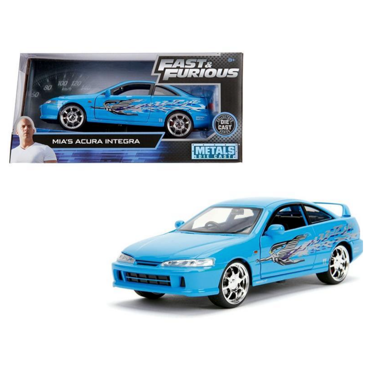 Mia's Acura Integra RHD (Right Hand Drive) Blue "The Fast and the Furious" Movie 1/24 Diecast Model Car by Jada