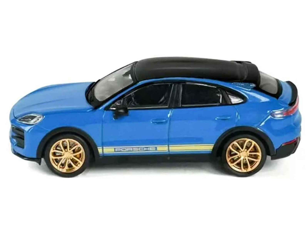 Porsche Cayenne Turbo GT Blue with Black Top and Gold Stripes 1/64 Diecast Model Car by Trends Hobby