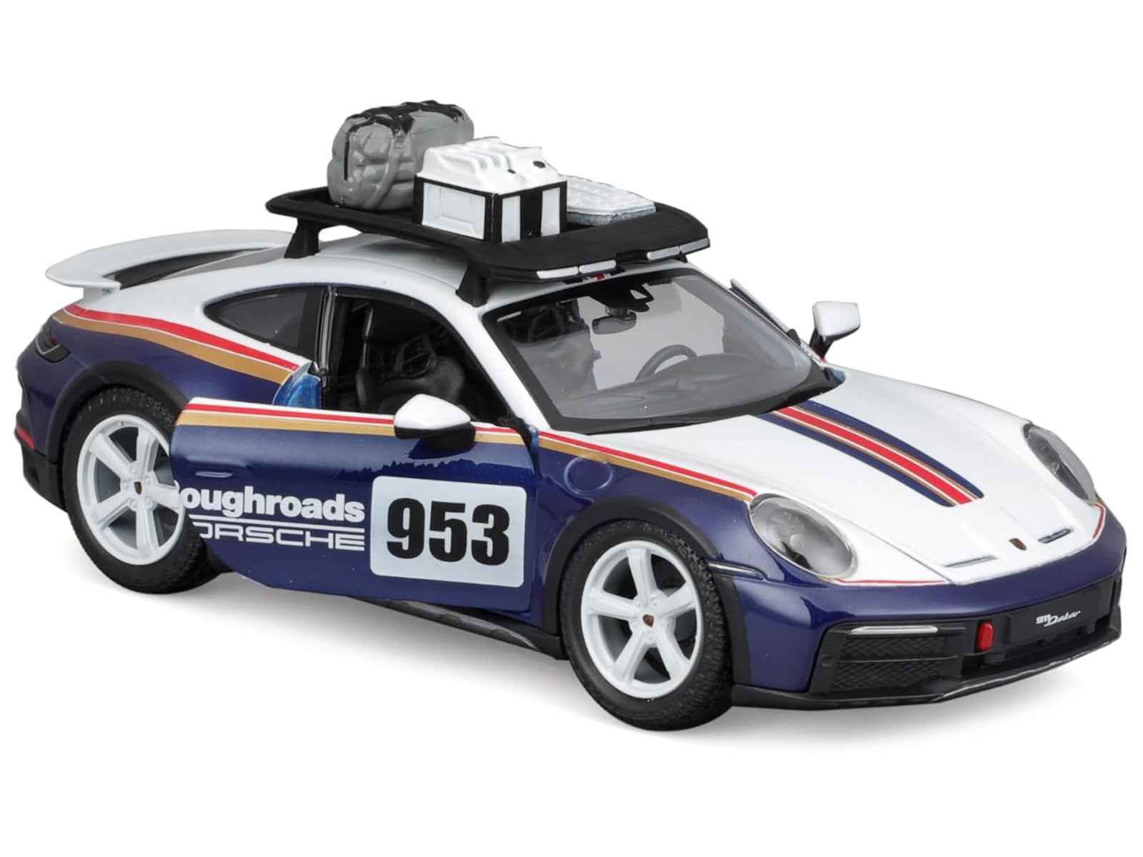 Porsche 911 Dakar #953 "Roughroads Porsche" Blue and White with Stripes and Roof Rack "Race" Series 1/24 Diecast Model Car by Bburago