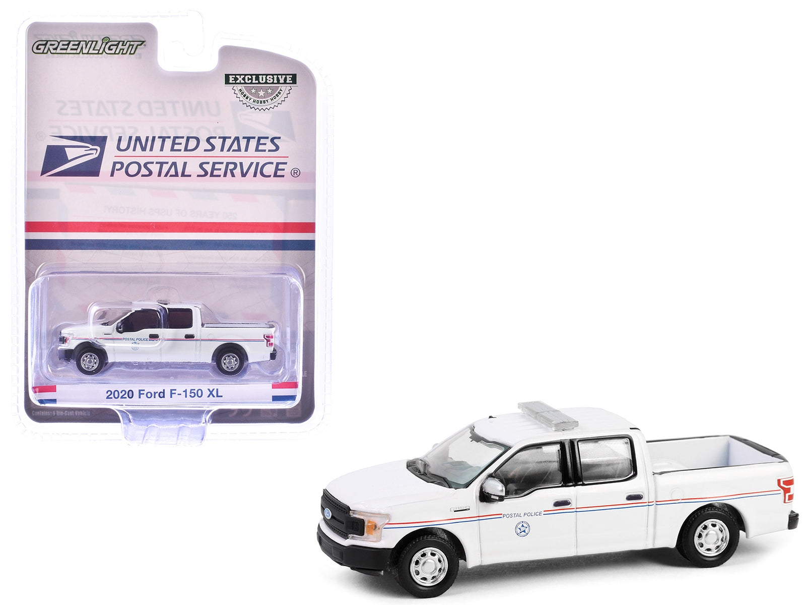 2020 Ford F-150 XL Pickup Truck "United States Postal Service (USPS) Postal Police" White with Red and Blue Stripes "Hobby Exclusive" Series 1/64 Diecast Model Car by Greenlight