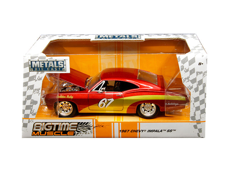 1967 Chevrolet Impala SS #67 "Golden Ruby" Red with Gold Stripes "Bigtime Muscle" 1/24 Diecast Model Car by Jada