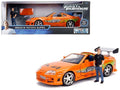 Toyota Supra Orange Metallic with Brian Diecast Figurine "Fast & Furious" Movie 1/24 Diecast Model Car by Jada