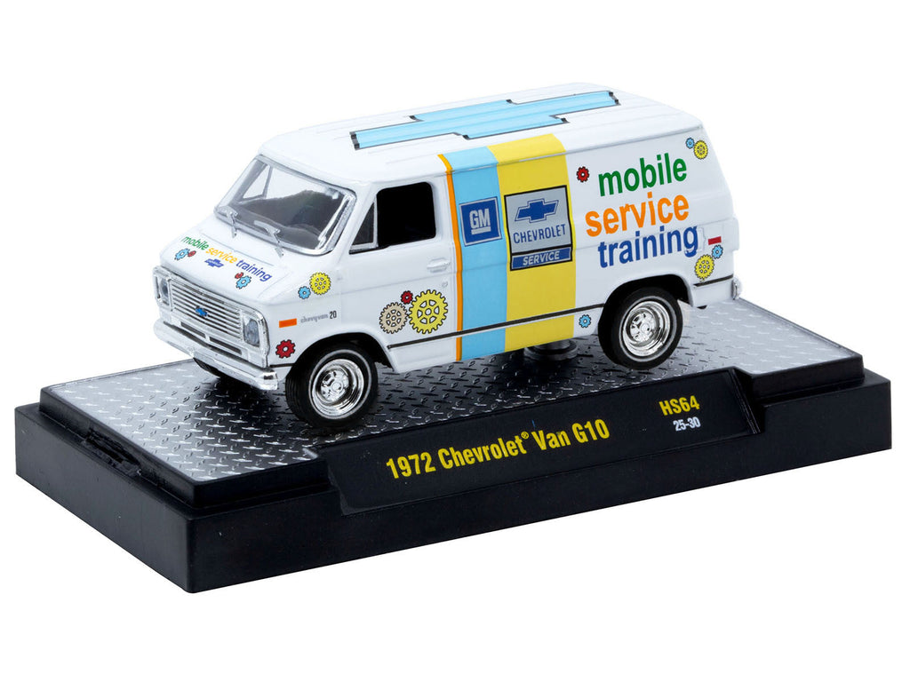 1972 Chevrolet G10 Van "Chevrolet Mobile Service Training" White with Graphics Limited Edition to 4400 pieces Worldwide 1/64 Diecast Model Car by M2 Machines