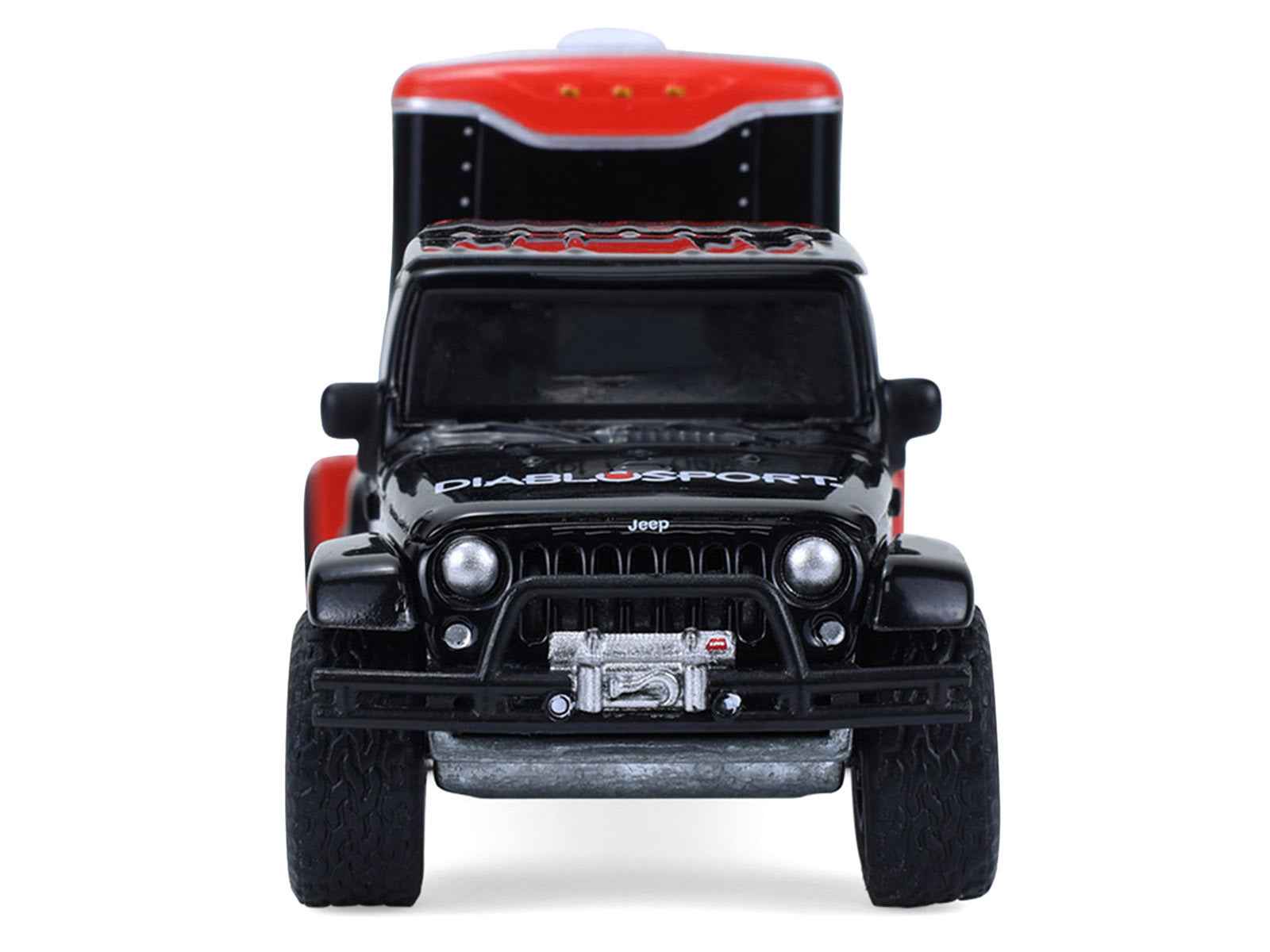 2012 Jeep Wrangler Unlimited "Diablo Sport" Black with Red Graphics and Small Cargo Trailer "Hitch & Tow" Series 33 1/64 Diecast Model Cars by Greenlight