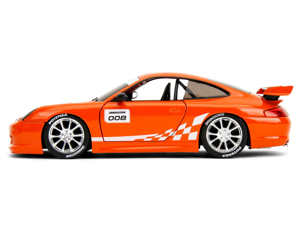 Porsche 911 GT3 RS (996) #008 "Bridgestone" Orange Metallic with White Graphics "Hyper-Spec" Series 1/24 Diecast Model Car by Jada