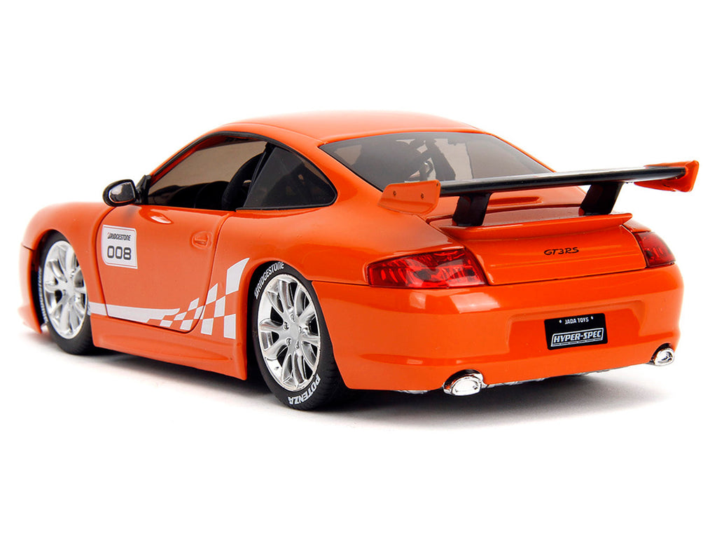 Porsche 911 GT3 RS (996) #008 "Bridgestone" Orange Metallic with White Graphics "Hyper-Spec" Series 1/24 Diecast Model Car by Jada