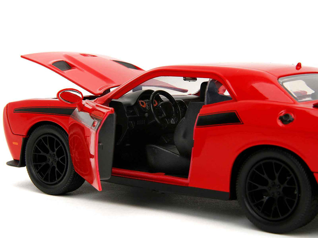 2015 Dodge Challenger Red with Black Stripes and Glenn Diecast Figure "The Walking Dead" (2010-2022) TV Series "Hollywood Rides" Series 1/24 Diecast Model Car by Jada