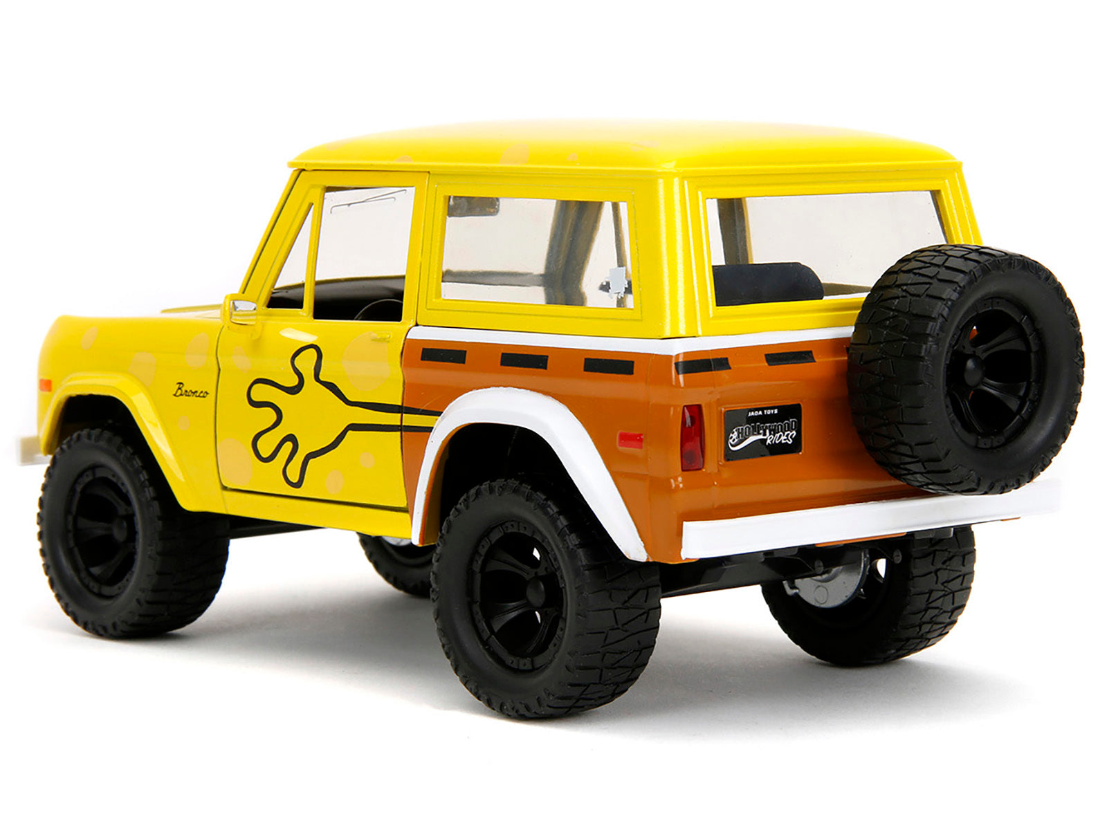 1973 Ford Bronco Yellow with Graphics and SpongeBob SquarePants Diecast Figure "SpongeBob SquarePants" (1999-Current) TV Series "Hollywood Rides" Series 1/24 Diecast Model Car by Jada
