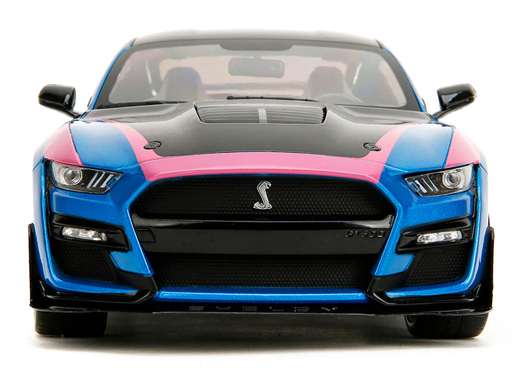 Ford Mustang Shelby GT500 Blue Metallic with Pink Stripes and Black Hood and Top "Pink Slips" Series 1/18 Diecast Model Car by Jada