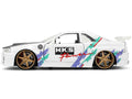 2002 Nissan Skyline GT-R (R34) RHD (Right Hand Drive) "HKS Power" White with Carbon Hood and Graphics "JDM Tuners" Series 1/24 Diecast Model Car by Jada