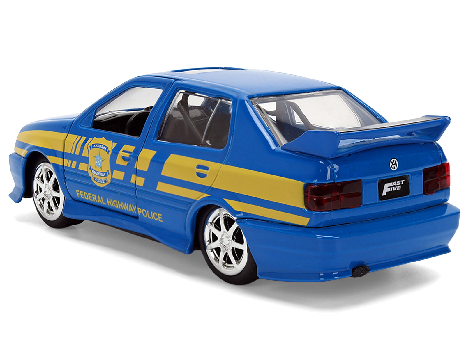Volkswagen Jetta Police Vehicle "Rio Federal Highway Police" Blue with Yellow Stripes "Fast Five" (2011) Movie "Fast & Furious" Series 1/32 Diecast Model Car by Jada
