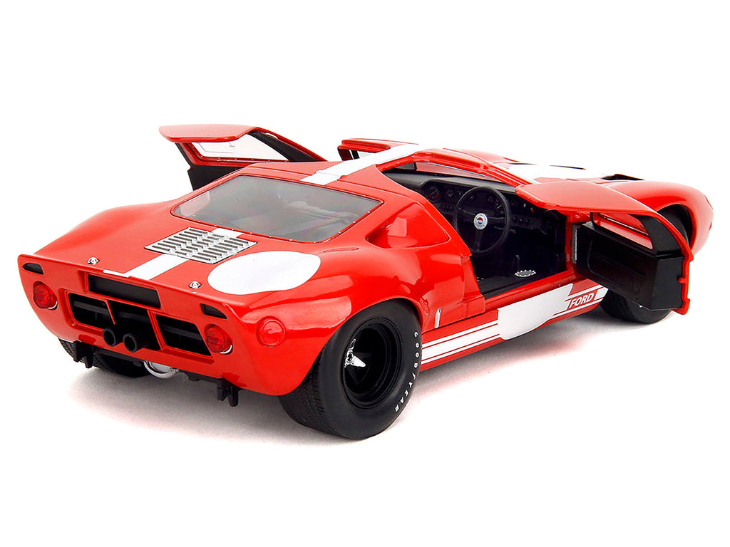 Ford GT40 MK1 Red with White Stripes and Graphics "Pink Slips" Series 1/18 Diecast Model Car by Jada