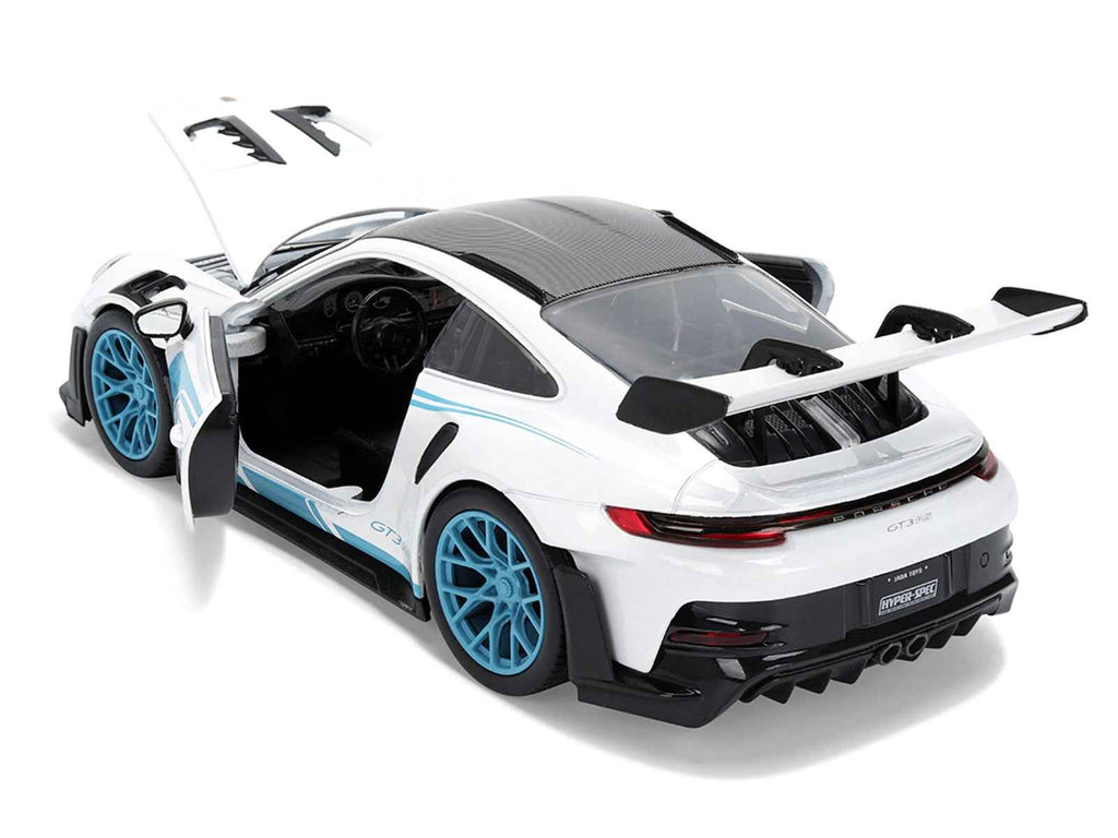 Porsche 911 GT3 RS (992) #12 White with Blue Stripes and Carbon Top "Hyper-Spec" Series 1/24 Diecast Model Car by Jada