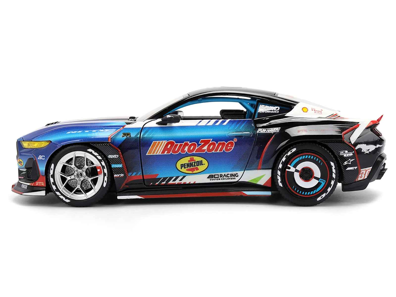 Ford Mustang RTR #130 James Deane "AutoZone" "Formula Drift PRO Championship" (2025) with Lights "RTR Vehicles" Series 1/24 Diecast Model Car by Jada