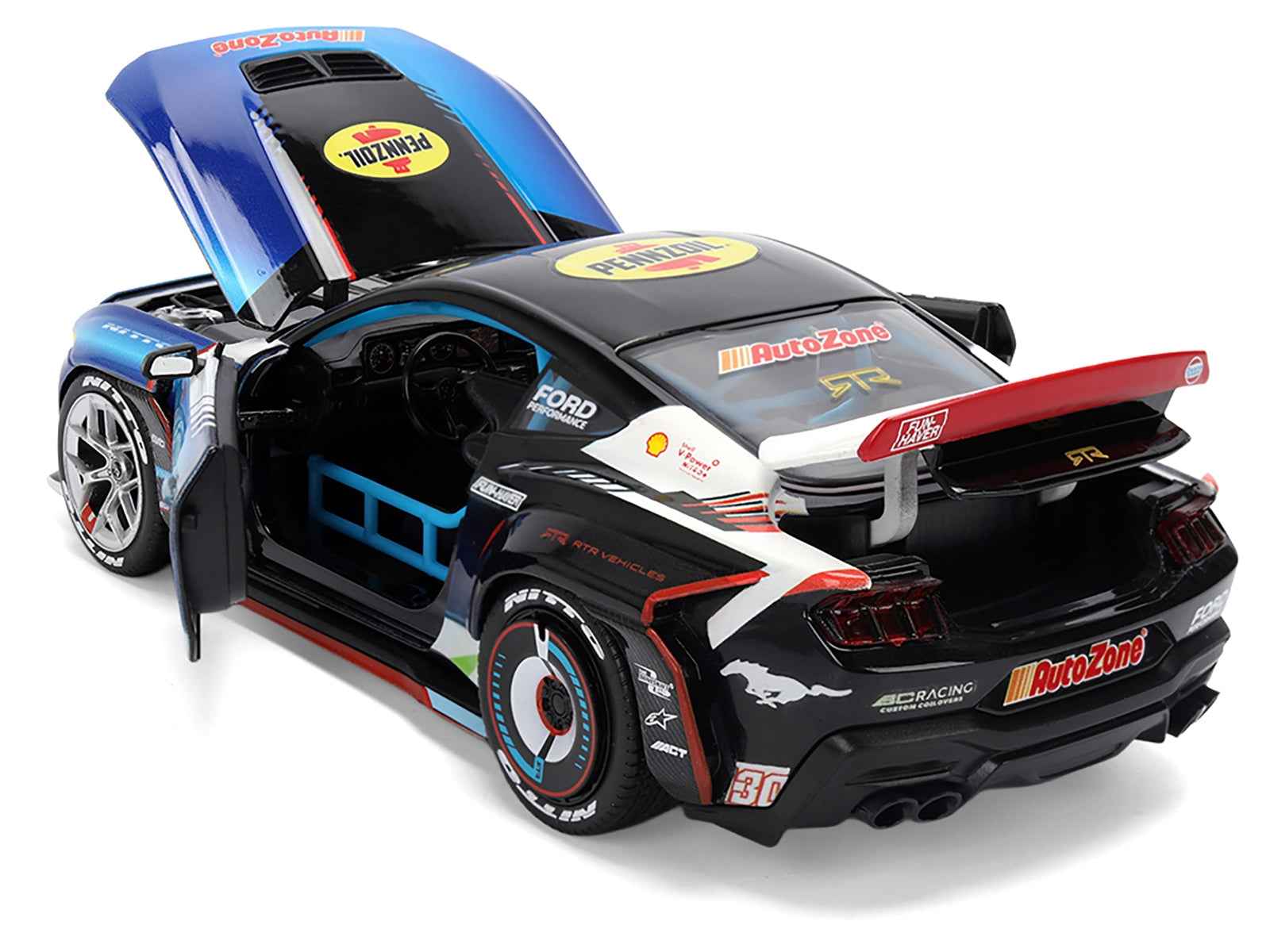 Ford Mustang RTR #130 James Deane "AutoZone" "Formula Drift PRO Championship" (2025) with Lights "RTR Vehicles" Series 1/24 Diecast Model Car by Jada