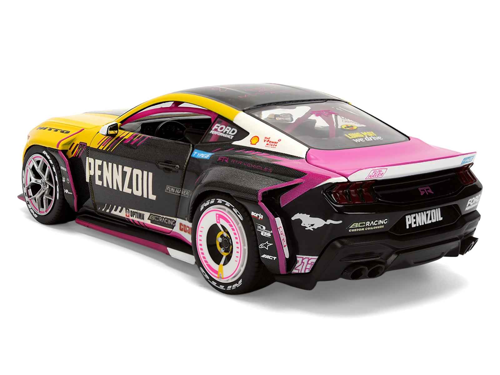 Ford Mustang RTR #213 Ben Hobson "Pennzoil" "Formula Drift PRO Championship" (2025) with Lights "RTR Vehicles" Series 1/24 Diecast Model Car by Jada