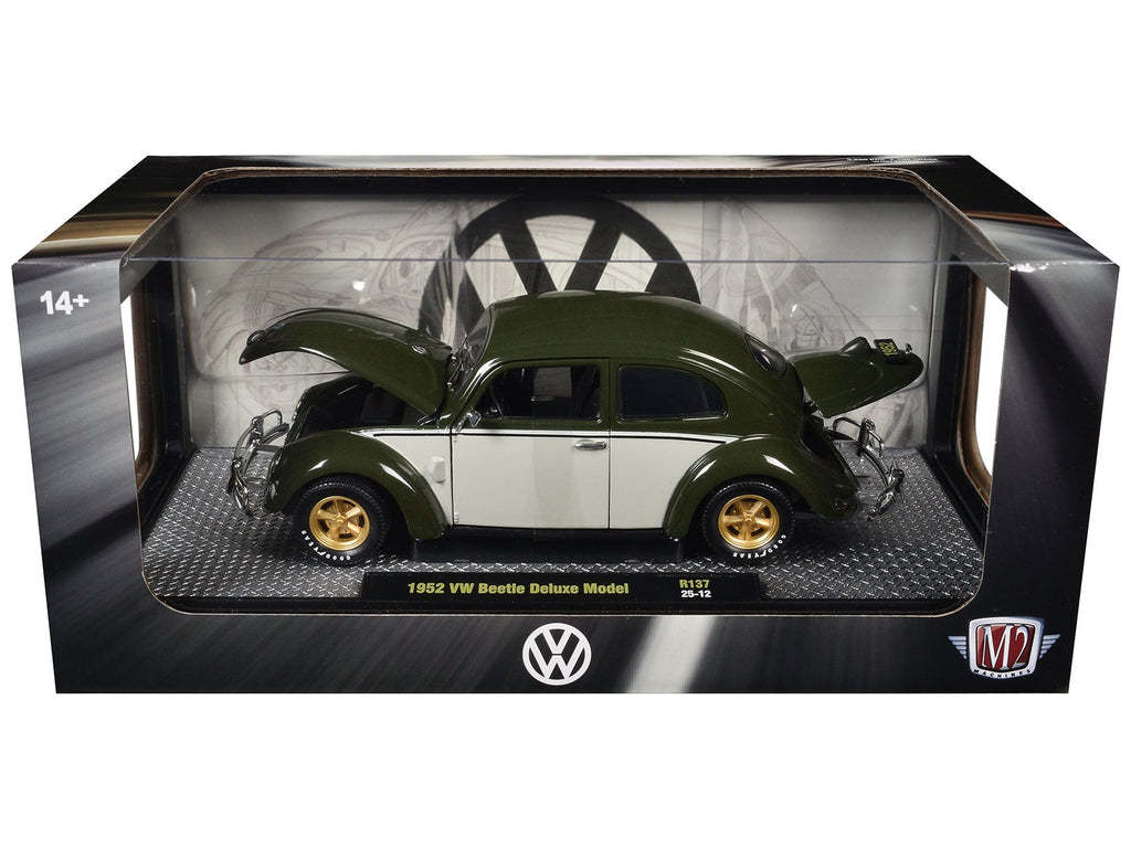 1952 Volkswagen Beetle Deluxe Model Dark Green with Beige Sides Limited Edition to 5250 pieces Worldwide 1/24 Diecast Model Car by M2 Machines