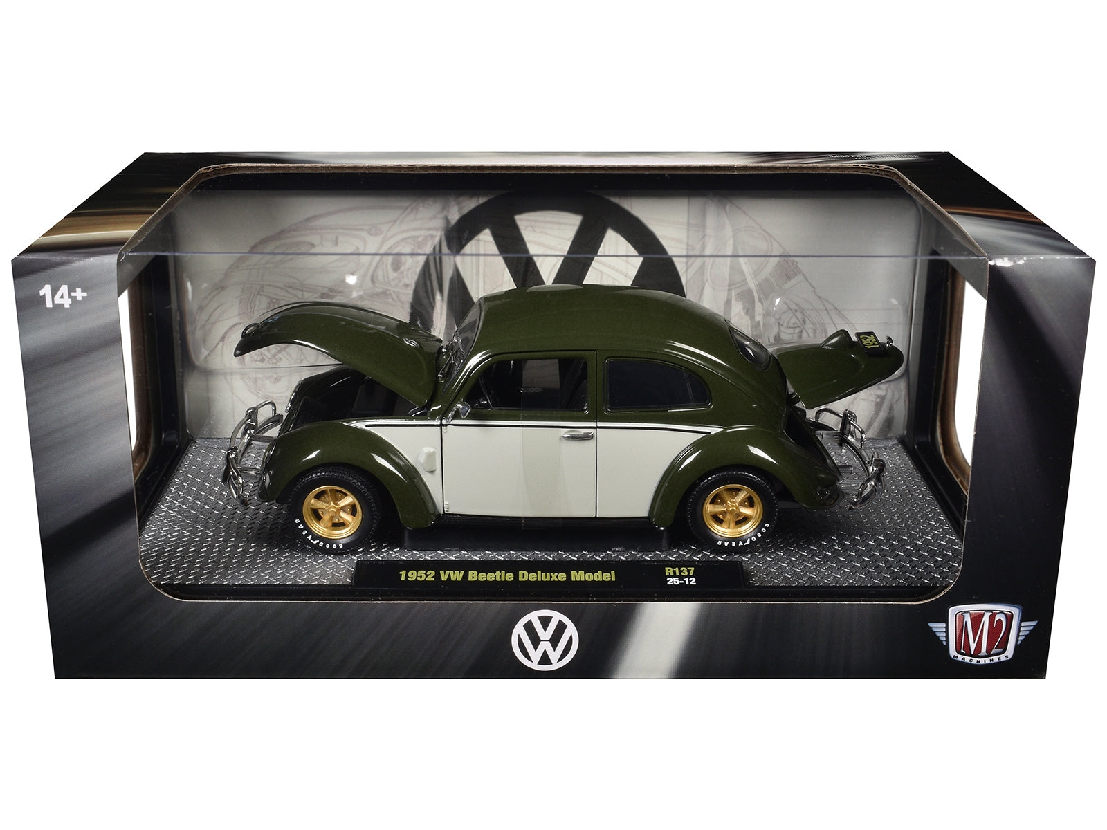 1952 Volkswagen Beetle Deluxe Model Dark Green with Beige Sides Limited Edition to 5250 pieces Worldwide 1/24 Diecast Model Car by M2 Machines