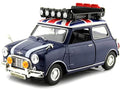 Top-Pick | 1961-1967 Morris Mini Cooper RHD (Right Hand Drive) Dark Blue with British Flag on the Top and Roof Rack "City Classics" Series 1/18 Diecast Model Car by Motormax