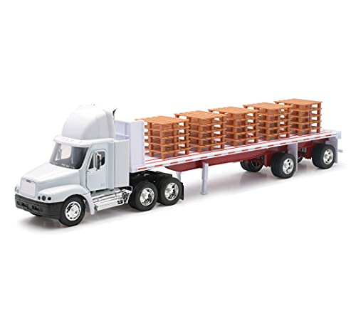 Freightliner Century Class S/T Flatbed Truck White with Pallet Accessories "Long Haul Trucker" Series 1/32 Diecast Model by New Ray
