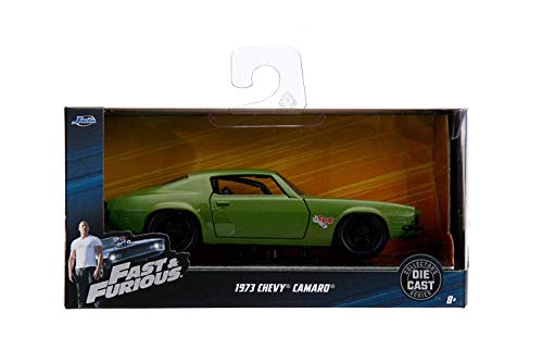 Dom's 1973 Chevrolet Camaro "F-Bomb" Matt Green with Black Hood Stripe "Fast & Furious" Movie 1/32 Diecast Model Car by Jada