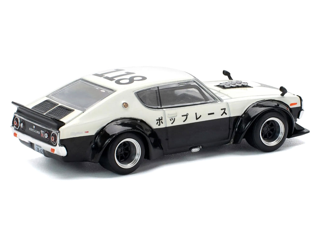 Skyline KPGC110 "Kenmeri" RHD (Right Hand Drive) "Japan National Police Agency Livery" Black and White 1/64 Diecast Model Car by Pop Race