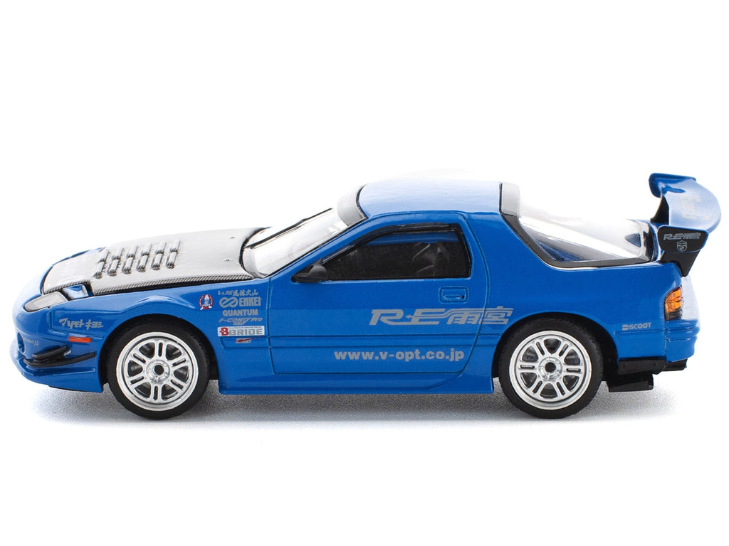 Mazda RX7 (FC3S) RE Amemiya RHD (Right Hand Drive) Blue Metallic with Carbon Hood 1/64 Diecast Model Car by Pop Race