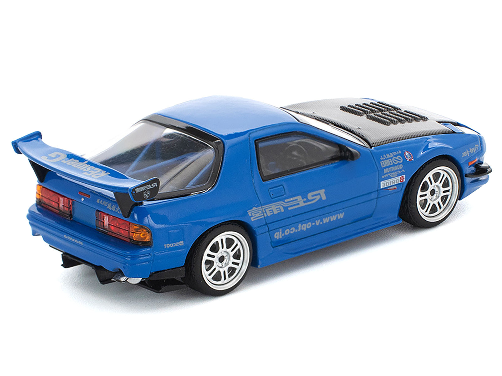 Mazda RX7 (FC3S) RE Amemiya RHD (Right Hand Drive) Blue Metallic with Carbon Hood 1/64 Diecast Model Car by Pop Race