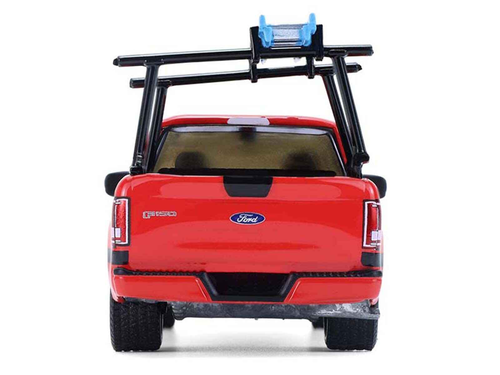 2015 Ford F-150 Pickup Truck with Ladder Rack Red with Black Stripes "Down on the Farm" Series 11 1/64 Diecast Model by Greenlight
