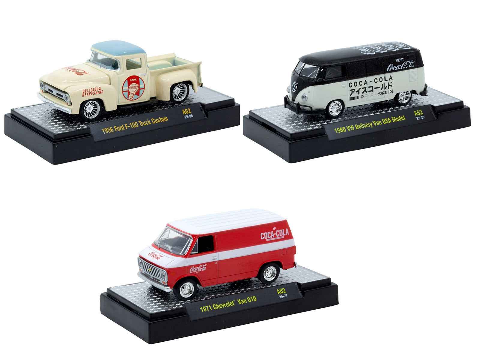 "Coca-Cola" Set of 3 pieces Release 62 Limited Edition to 8000 pieces Worldwide 1/64 Diecast Model Cars by M2 Machines