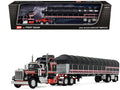 Kenworth W900A with 60" Aerodyne Sleeper and 53' Wilson Roadbrute Flatbed Trailer with Covered Wagon Black with Red Stripes 1/64 Diecast Model by DCP/First Gear