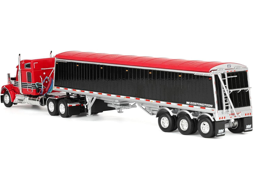 Kenworth W990 with 76" Mid-Roof Sleeper and Lode King Distinction Hopper Trailer Red and Black 1/64 Diecast Model by DCP/First Gear