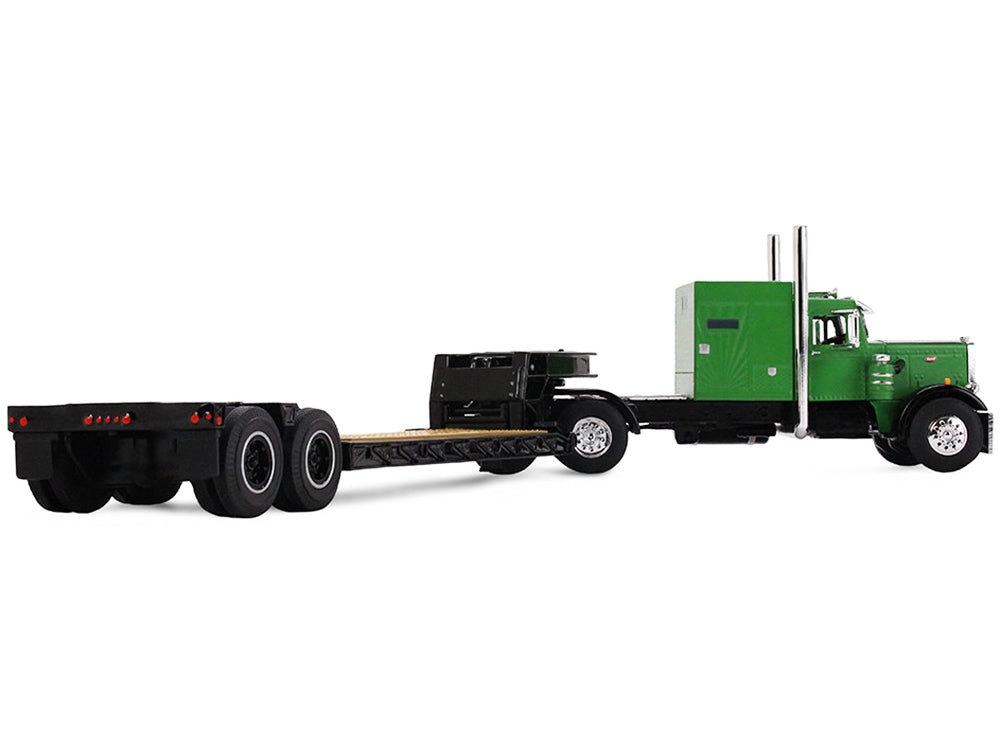 Peterbilt 351 with 60" Vintage Sleeper and Rogers Vintage Lowboy Trailer Green with Black Trailer 1/64 Diecast Model by DCP/First Gear