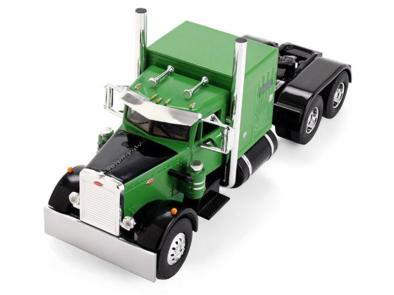 Peterbilt 351 with 60" Vintage Sleeper and Rogers Vintage Lowboy Trailer Green with Black Trailer 1/64 Diecast Model by DCP/First Gear