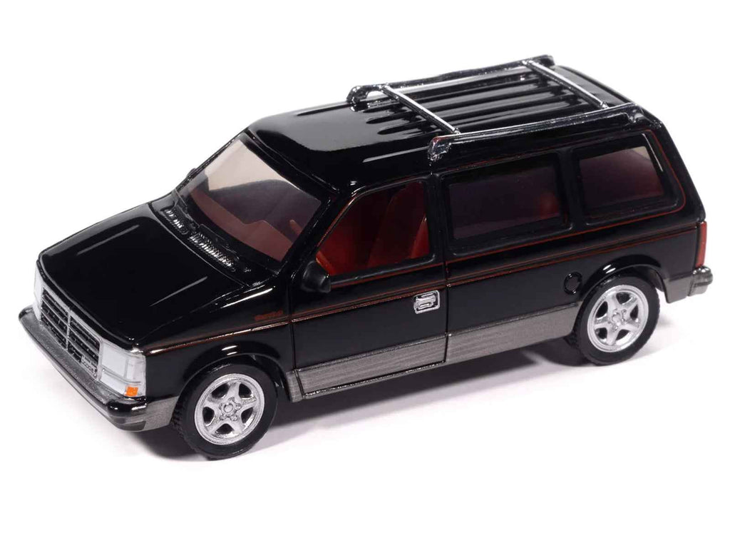 1989 Dodge Caravan Turbo Van Black with Red Stripes and Interior "Mighty Minivans" Series 1/64 Diecast Model Car by Auto World
