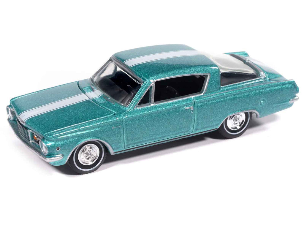 1965 Plymouth Barracuda Formula S Turquoise Metallic with White Stripe "Vintage Muscle" Series 1/64 Diecast Model Car by Auto World