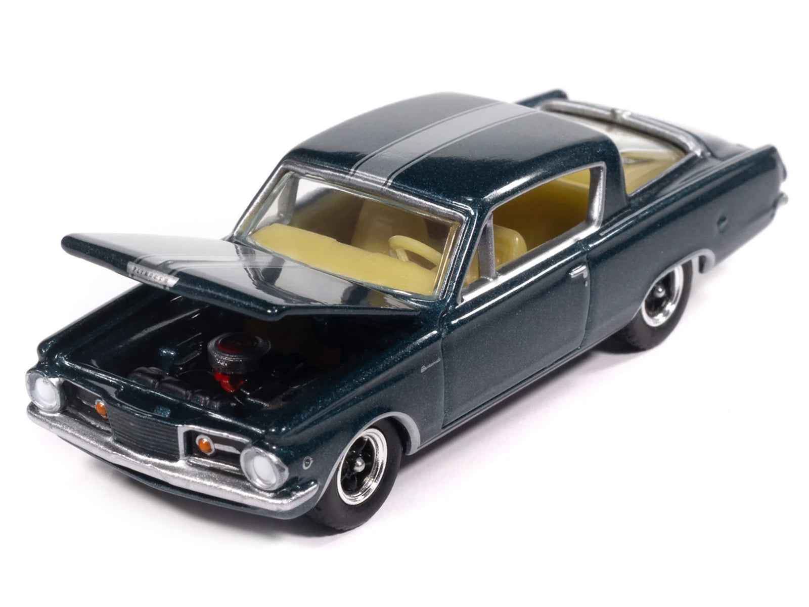 1965 Plymouth Barracuda Formula S Dark Blue Metallic with Silver Stripe "Vintage Muscle" Series 1/64 Diecast Model Car by Auto World