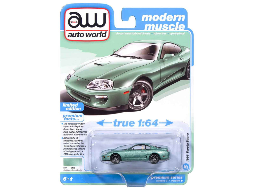 1998 Toyota Supra Caribbean Green Metallic "Modern Muscle" Series 1/64 Diecast Model Car by Auto World