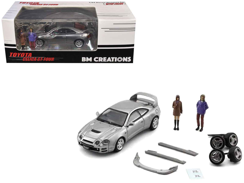 Toyota Celica GT-Four RHD (Right Hand Drive) ID Silver Metallic with 2 Figures and Accessories 1/64 Diecast Model Car by BM Creations