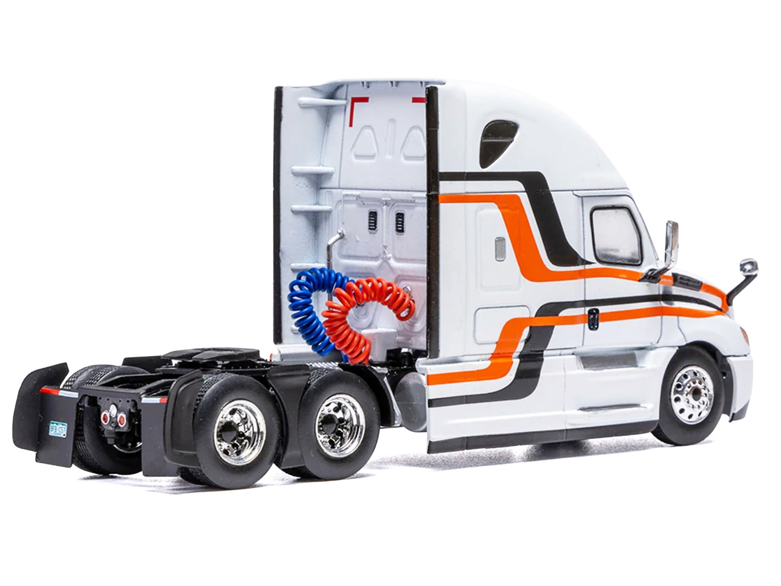 2018 Freightliner Cascadia Truck Tractor White with Black and Orange Stripes 1/64 Diecast Model by IXO Models