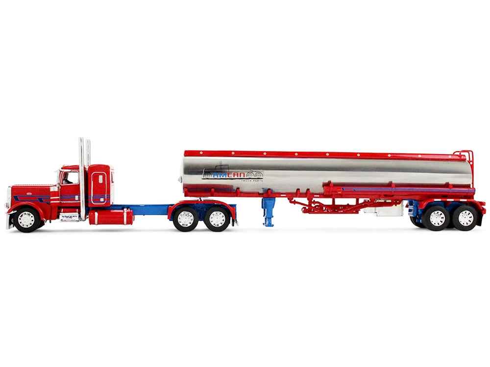 Peterbilt 389 with 36" Flat Top Sleeper and Heil Fuel Tank Trailer "Sancken Custom Truck by Amcan" Red "Big Rigs" Series II #3 1/64 Diecast Model by DCP/First Gear