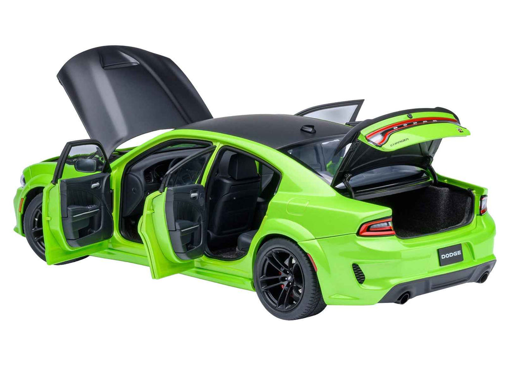 Dodge Charger Scat Pack Widebody Sublime Green with Matt Black Hood and Top 1/18 Model Car by Autoart