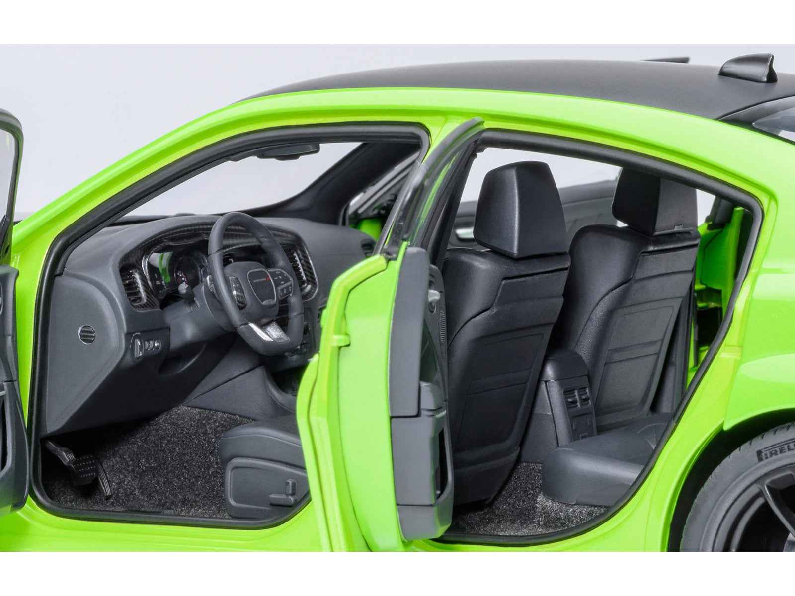 Dodge Charger Scat Pack Widebody Sublime Green with Matt Black Hood and Top 1/18 Model Car by Autoart