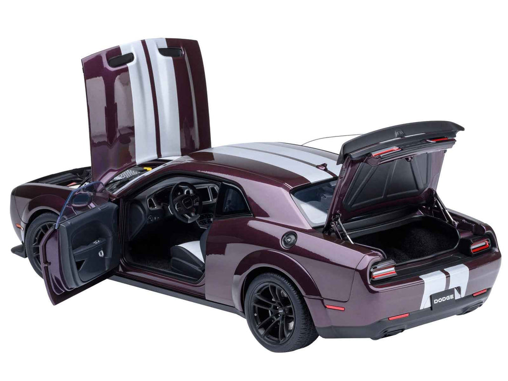 2022 Dodge Challenger SRT Jailbreak Hellraisin Purple with White Stripes 1/18 Model Car by Autoart