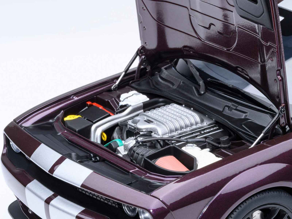 2022 Dodge Challenger SRT Jailbreak Hellraisin Purple with White Stripes 1/18 Model Car by Autoart
