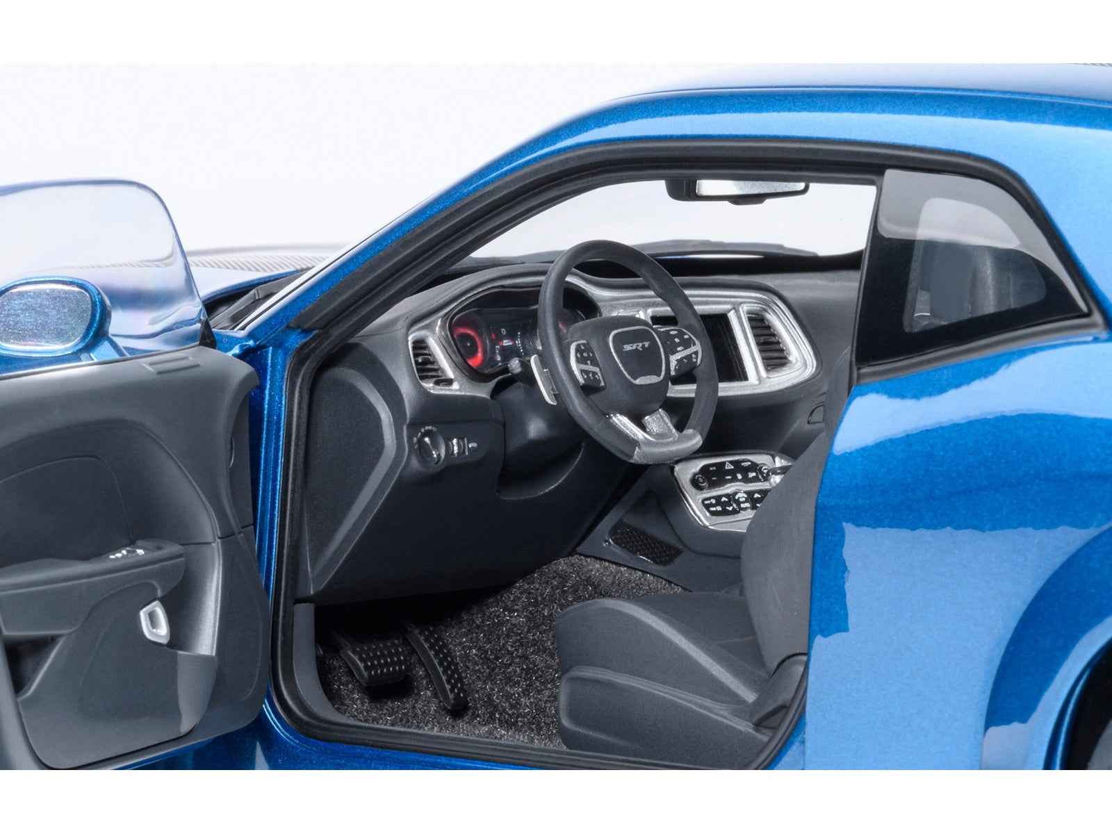 2023 Dodge Challenger SRT Super Stock Frostbite Blue Metallic with Carbon Stripes 1/18 Model Car by Autoart