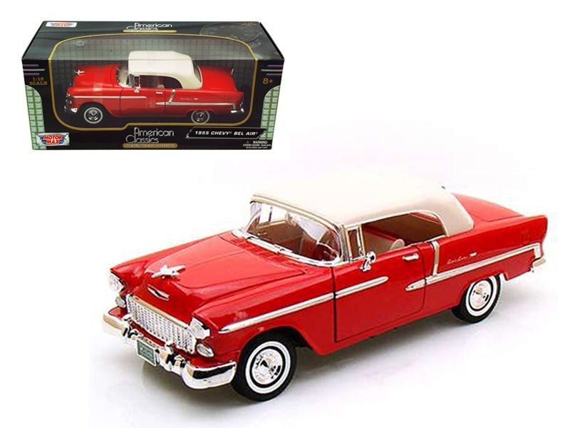 Top-Pick | 1955 Chevrolet Bel Air Convertible Soft Top Red 1/18 Diecast Car Model by Motormax