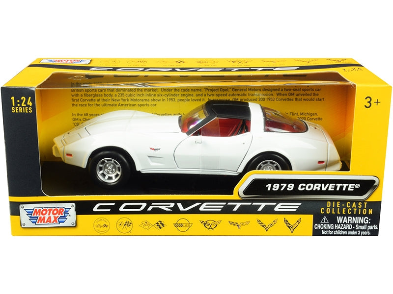 1979 Chevrolet Corvette C3 White with Black Top and Red Interior "History of Corvette" Series 1/24 Diecast Model Car by Motormax