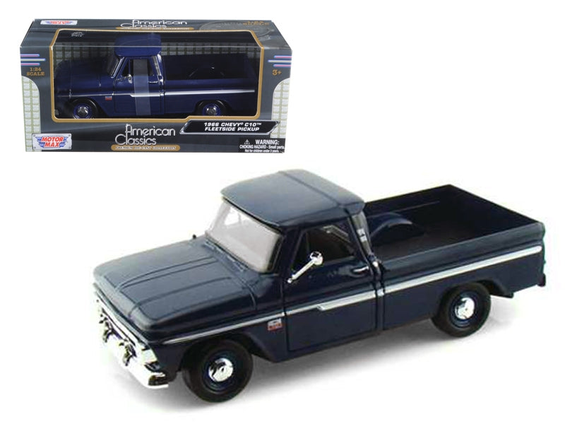 Top-Pick | 1966 Chevrolet C10 Fleetside Pickup Truck Dark Blue 1/24 Diecast Car Model by Motormax